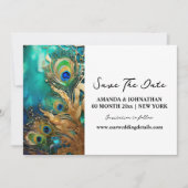 Save The Date Peacock plumes luxe oiseau plumage fiançailles (Devant)