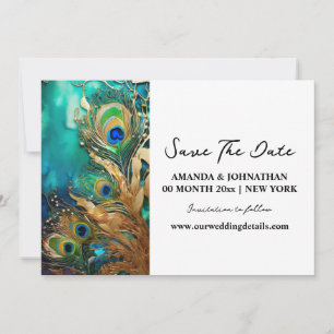 Save The Date Peacock plumes luxe oiseau plumage fiançailles