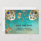 Save The Date Peacock plumes nature luxueuse oiseau plumage blu (Devant)