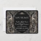 Save The Date Peacocks Art Déco Argent Mariage Enregistrer La Da (Devant)