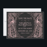 Save The Date Peacocks rose Gold Art Déco Noir Enregistrer La Da<br><div class="desc">Design unique avec un mélange de paons d'art déco d'or imitation rose de style ancien et une approche graphique audacieuse et moderne, sur un arrière - plan texturé noir. Utilisez l'outil Personnaliser pour ajouter vos informations. Pour les articles correspondants, visitez, s'il vous plaît, ma collection Rose Gold Art Déco Peacocks....</div>