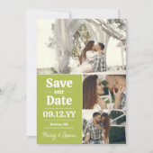 Save The Date Pear Green Typography Photo Collage Enregistrer La (Devant)