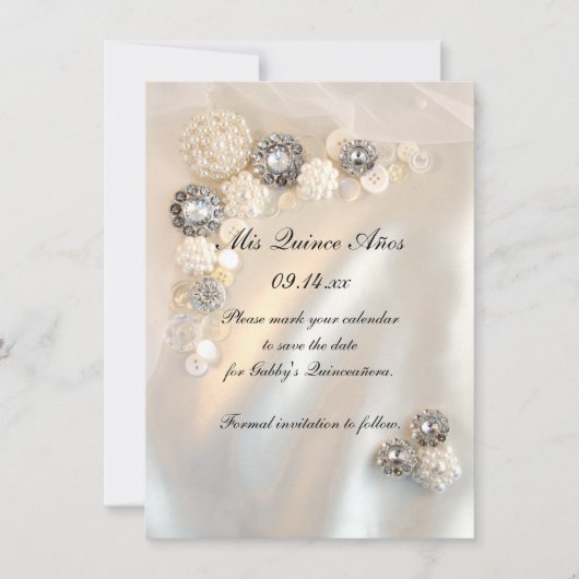 Save The Date Pearl Diamond Buttons Quinceañera Enregistrer la d (Devant)
