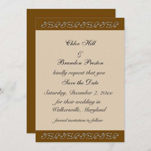 Save The Date Pearl Icing sur Mocha Enregistrer la date (Devant / Derrière)