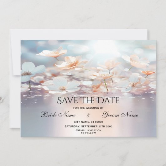 Save The Date Pêche Blanche Floral Enregistrer La Date (Devant)