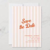 Save The Date Pêche et Tangerine Mariage rétro rayé (Devant)