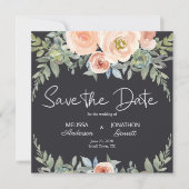 Save The Date Pêche Green Navy Pastel Floral Élégant (Devant)