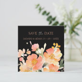 Save The Date Pêche orangée Boho moderne et Mariage floral noir (Debout devant)