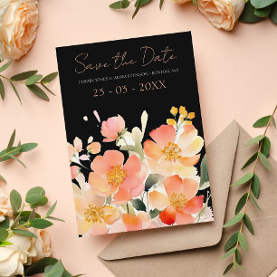 Save The Date Pêche orangée Boho moderne et Mariage floral noir