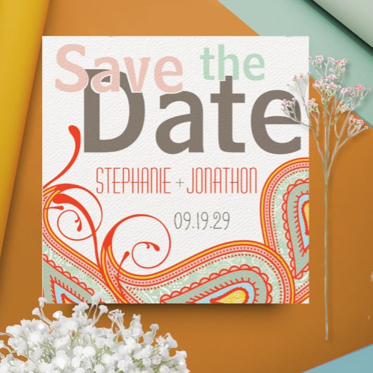 Save The Date Pêcher Corail jaune Monnaie Photo Moderne Enregist