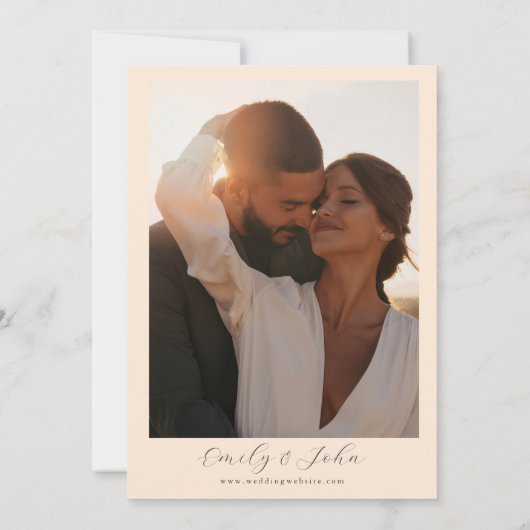 Save The Date Pêcher les fleurs tropicales Verdure Mariage photo (Dos)