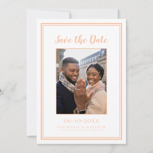 Save The Date Pêcher Mariage Photo Fiançailles Photo moderne (Devant)