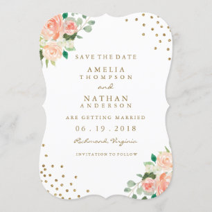 Save The Date Pêcher Or Floral Confetti Mariage Enregistrer La D