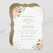 Save The Date Pêcher Or Floral Confetti Mariage Enregistrer La D (Devant / Derrière)