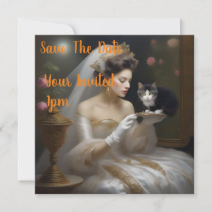 Save The Date Peinture à l'huile de mariée de chat,