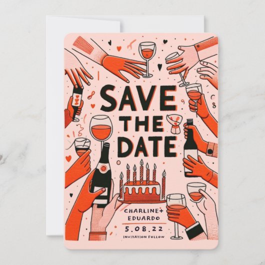 Save The Date Peinture à main Funky Retro Contemporain (Devant)