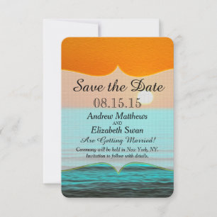 Save The Date Peinture Lever de Soleil sur la Plage avec Ciel Or
