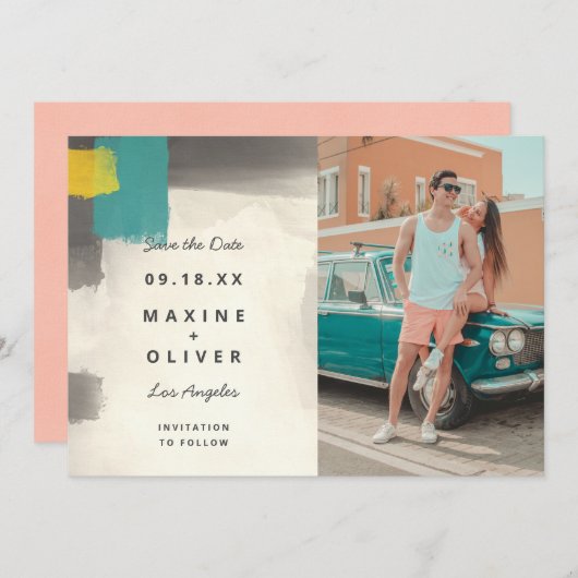 Save The Date Peinture moderne Pastel Mariage (Devant / Derrière)