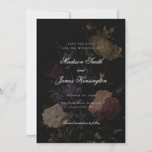 Save The Date Peinture Romantique de Fleurs Humeur Sombre pour M (Devant)