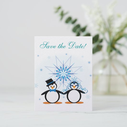 Save The Date Penguins de mariage d'hiver Enregistrer la date (Debout devant)