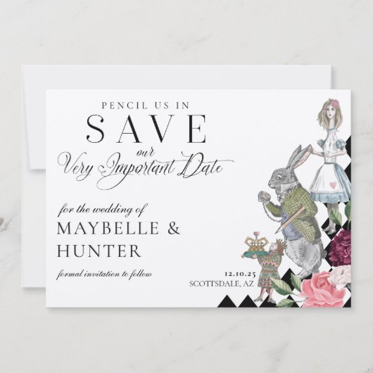 Save The Date Pensez-Nous À Alice En Wonderland Checkerboard (Devant)