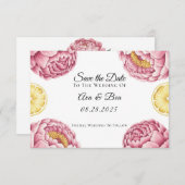 Save The Date Peonées roses et Mariage citron (Devant / Derrière)