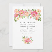 Save The Date Peonies d'aquarelle rose Pastel Photo Mariage (Devant)