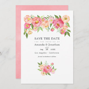 Save The Date Peonies d'aquarelle rose Pastel Photo Mariage