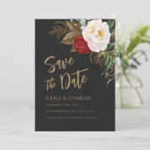 Save The Date Peonies romantiques Boho noir & or Script (Debout devant)