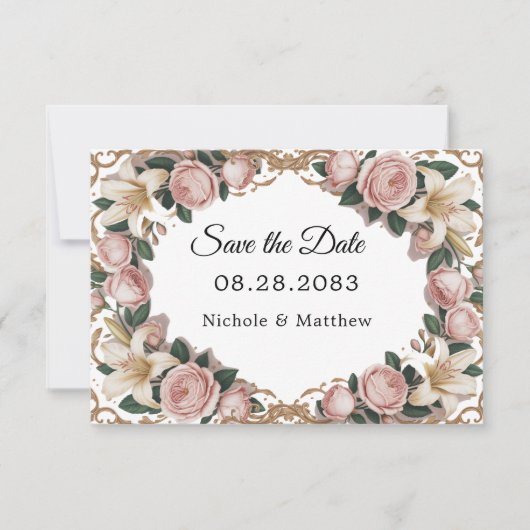 Save The Date Peonies roses Rococo Mariage cadre (Devant)