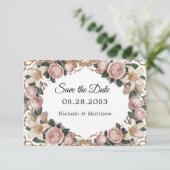 Save The Date Peonies roses Rococo Mariage cadre (Debout devant)