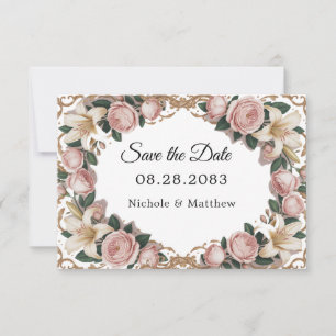 Save The Date Peonies roses Rococo Mariage cadre