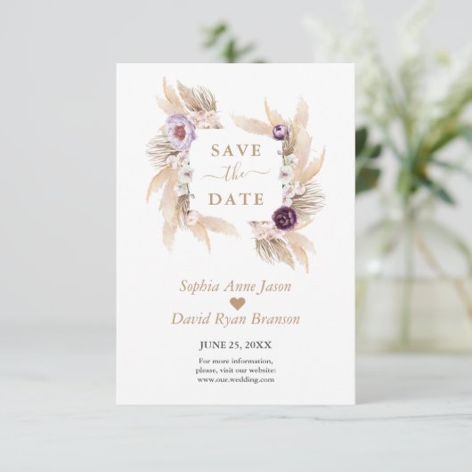Save The Date Peonies violettes Orchidée blanche Pampas Mariage (Debout devant)