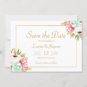 Save The Date Peony Botanical Watercolor Wedding Enregistrer la 
