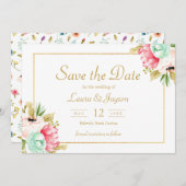 Save The Date Peony Botanical Watercolor Wedding Enregistrer la  (Devant / Derrière)