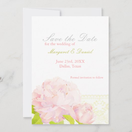 Save The Date Peony Rose Faux Mariage Dentelle Enregistrer La Da (Devant)