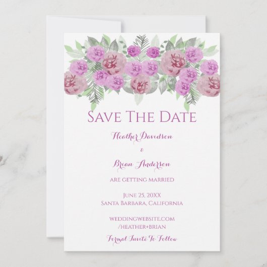 Save The Date Peony Rose Greenery Enregistrer La Date Annonce (Devant)