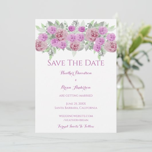 Save The Date Peony Rose Greenery Enregistrer La Date Annonce (Debout devant)