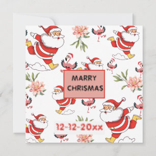 Save The Date Père Noël festif, flamant rose et motif floral ros