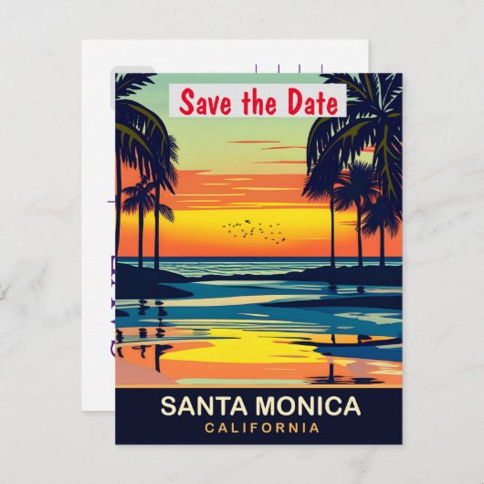 Save The Date Père Noël Monica, Californie, Travel Postcard, (Devant / Derrière)