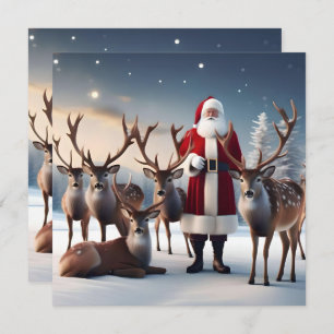 Save The Date Père Noël Posant Avec Ses Rennes,