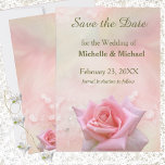 Save The Date Perfect Pink Rose<br><div class="desc">Elegant save the date wedding announcement features a simple gorgeous pink rose on a misty pink water color background.  Double sided print has coordinating design on the back. Just edit the text and optional date in the easy Zazzle text editor.</div>