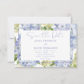 Save The Date Périwinkle bleu blanc Hydrangea Mariage (Devant)