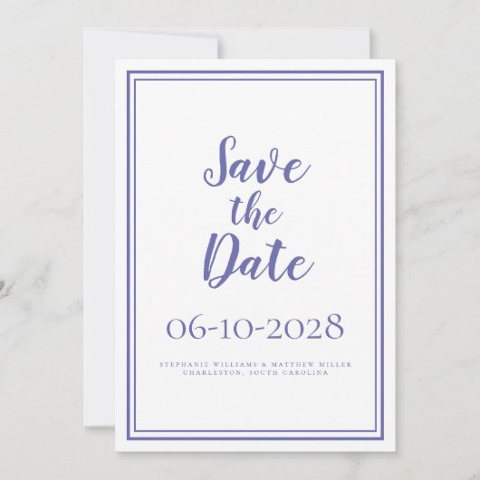 Save The Date Périwinkle Bleu Blanc Moderne Simple Mariage Chic (Devant)