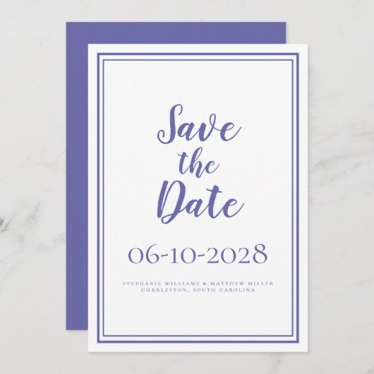 Save The Date Périwinkle Bleu Blanc Moderne Simple Mariage Chic (Devant / Derrière)