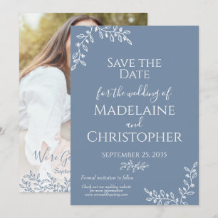 Save The Date Périwinkle White Botanical Boho Mariage photo