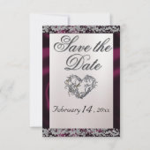 Save The Date Perle élégante, ruban pourpre et étincelle (Devant)