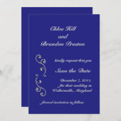 Save The Date Perles, blanc cassé et bleu saphir Enregistrer la  (Devant / Derrière)