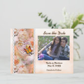 Save The Date Perles de coeur, Roses orange, papillons (Debout devant)