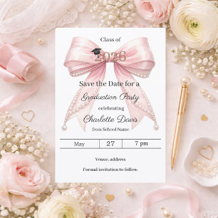 Save The Date Perles de nœud papillon rose fille élégante Fête d